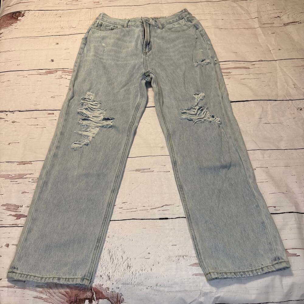 Light Wash Distressed Wide Leg Jeans